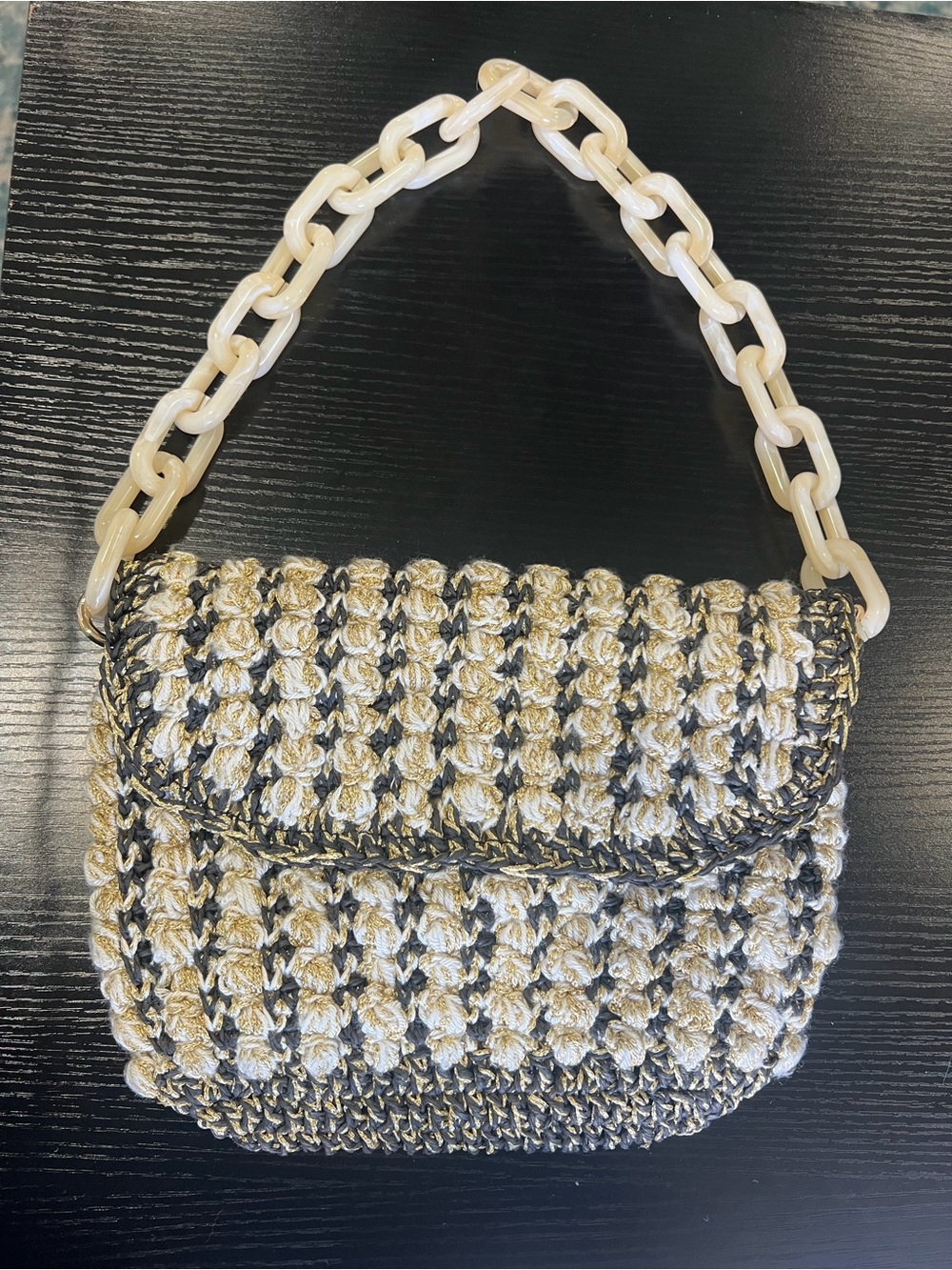 My Beachy Side | Handmade Black Gold Cream Hand-knit Purse - Picture 11 of 16